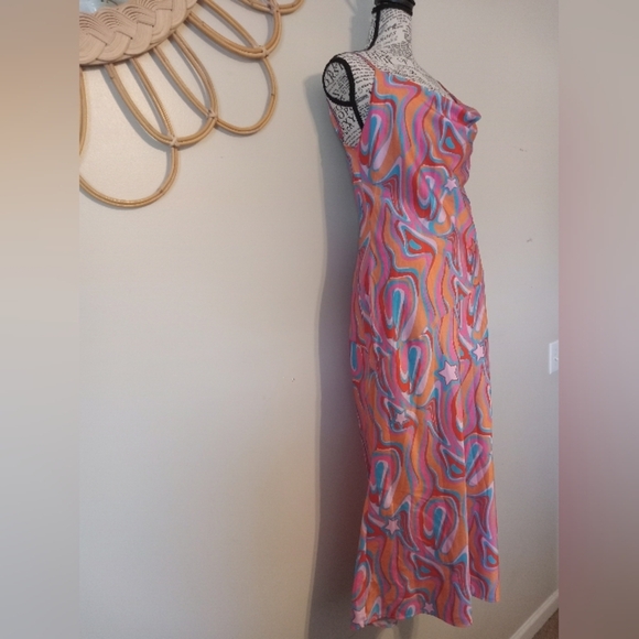 NWOT Another Girl Swirl Print Bias Cut Midi Slip Dress Size 6 P2P 20 - Picture 7 of 14
